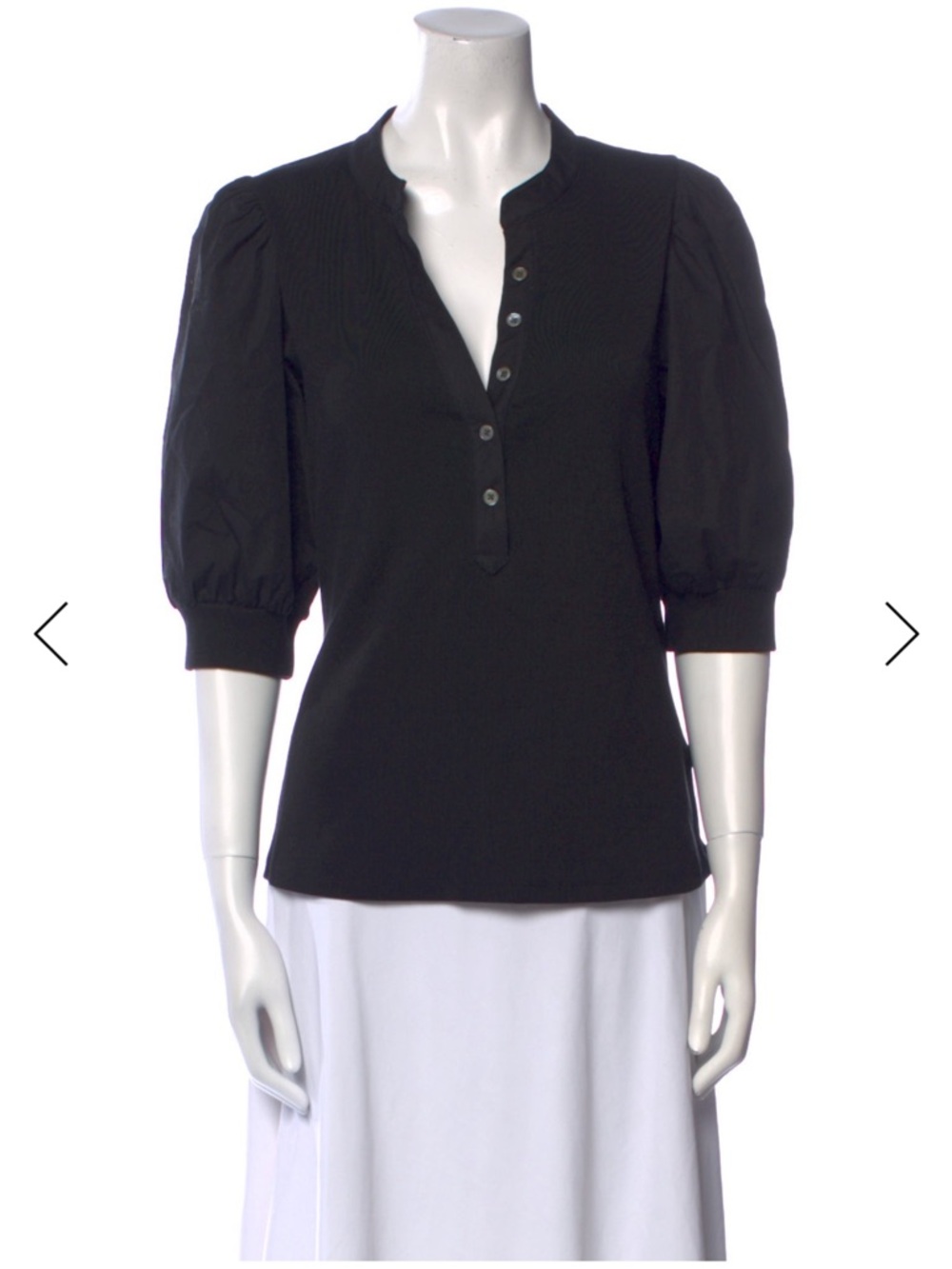 Veronica Beard Black Puff Sleeve Henley Top